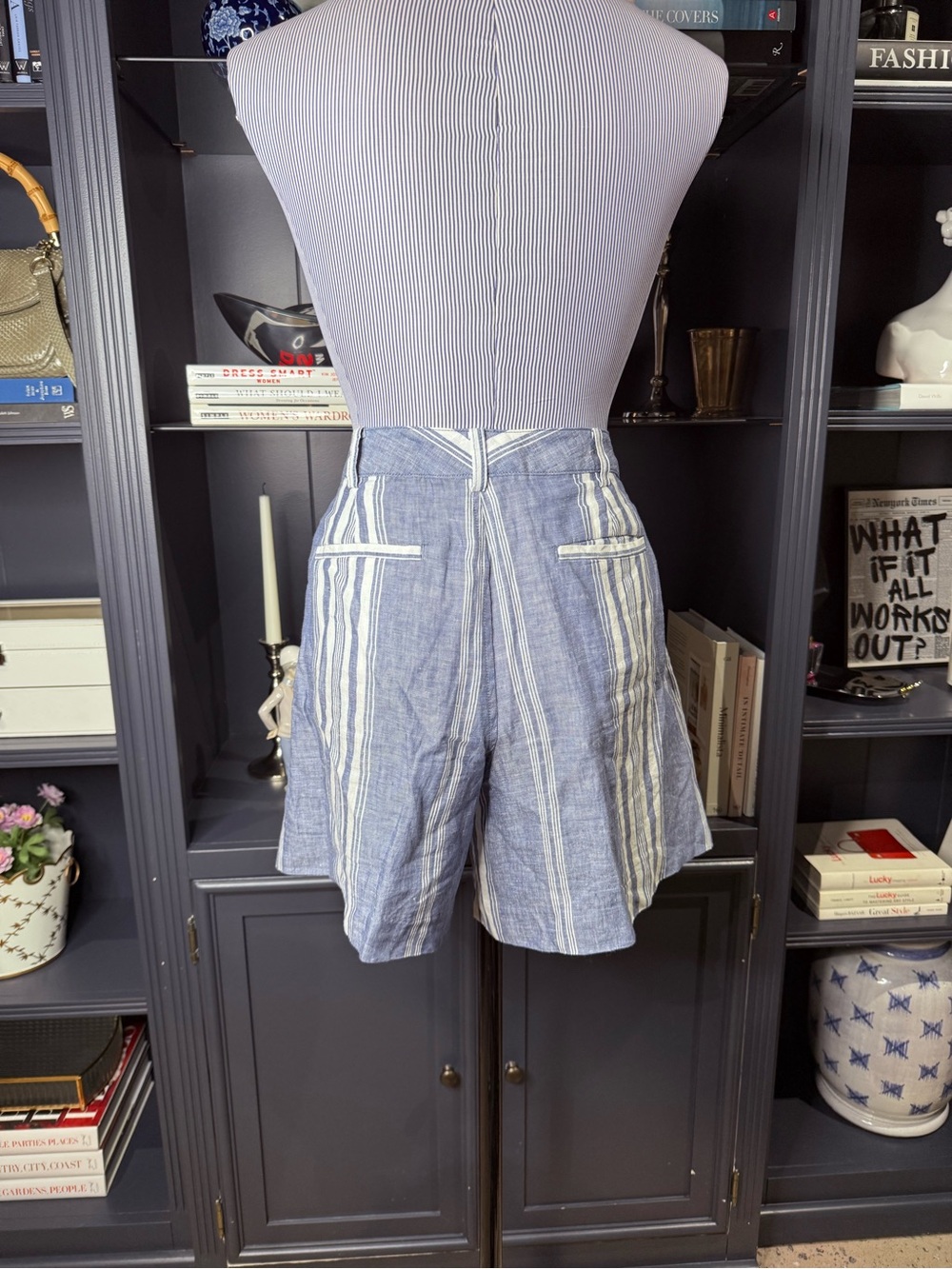 Lauren Ralph Lauren Striped Linen Shorts – Blue & White – Size 8 - Picture 7 of 10
